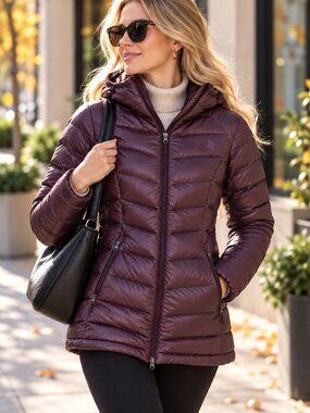 The North Face Loralei Womens M Plum Purple Down Hooded Puffer Jacket Light